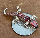 Garnet Stone Lizard Salamander Brooch Pin Vintage Gold Vermeil Over Sterling Red