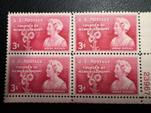 US Stamp Scott #977 - 3¢ Moina Michael Memorial Poppy- Plate Block - MNH OG - Picture 2 of 3