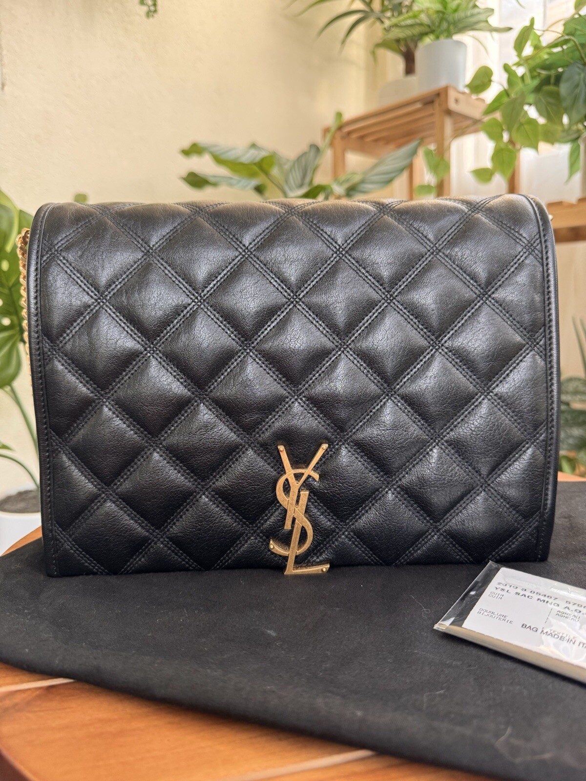 NUOVA BORSA A TRACOLLA TRAPUNTATA MEDIA SAINT LAURENT BECKY $3250 PELLE DI AGNELLO NERA