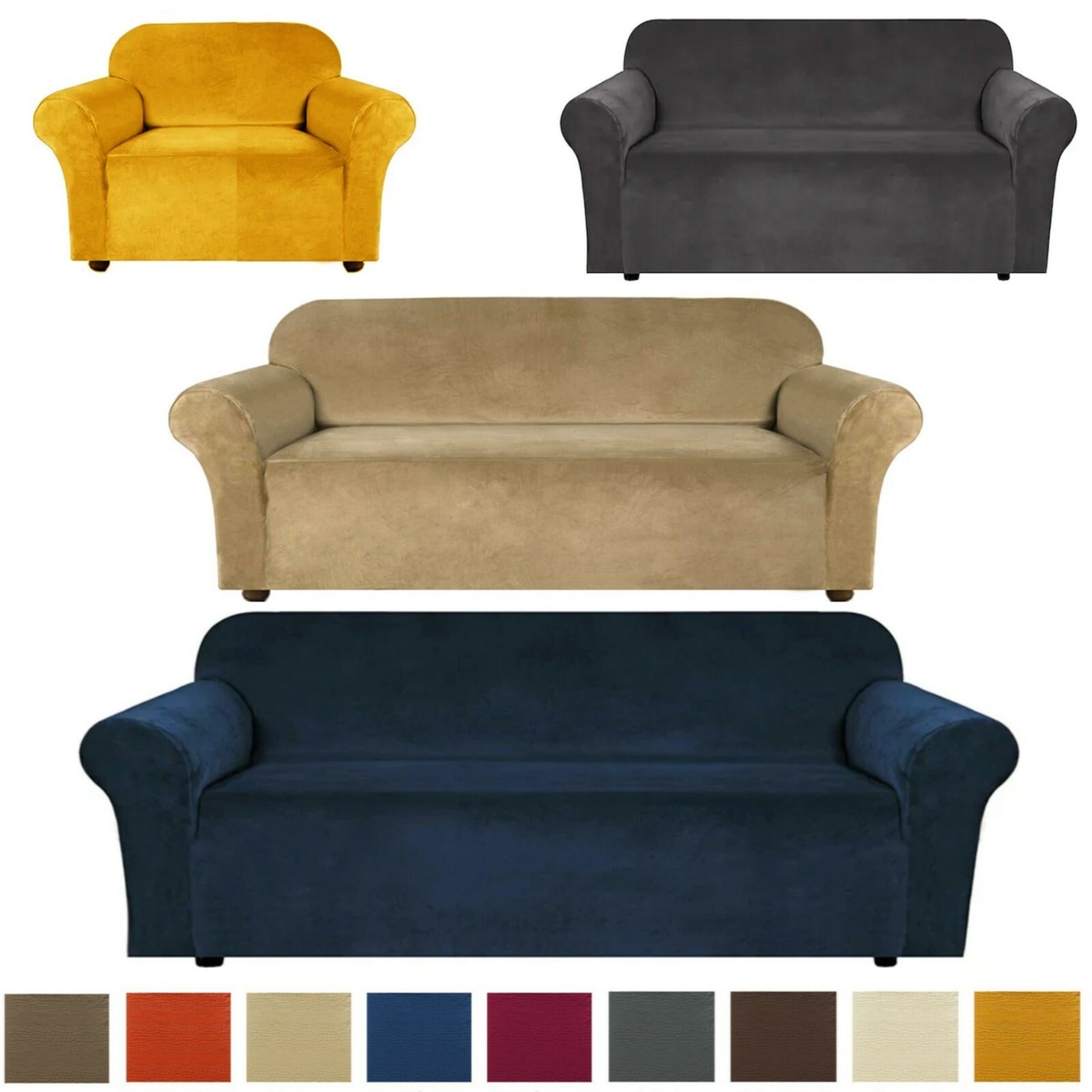 SYLC Copripoltrona Velluto Elasticizzato Ottomano Copertura Fodera In Ottomano Copridivano Da 1 Posto Con Cuscino Fodera Per Poltrona (Giallo,Chair+Seat