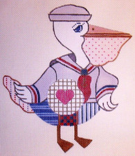 LANI HAND PAINTED PATCHWORK PELICAN SAILOR SUIT NEEDLEPOINT CANVAS DESIGN 18 CT