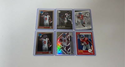 QTY (6) 2021 Elijah Moore RC's - Status, Rated Rookie, Score, Prestige etc..