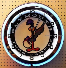 18" Plymouth Road Runner Sign Double Neon Clock Mopar Roadrunner