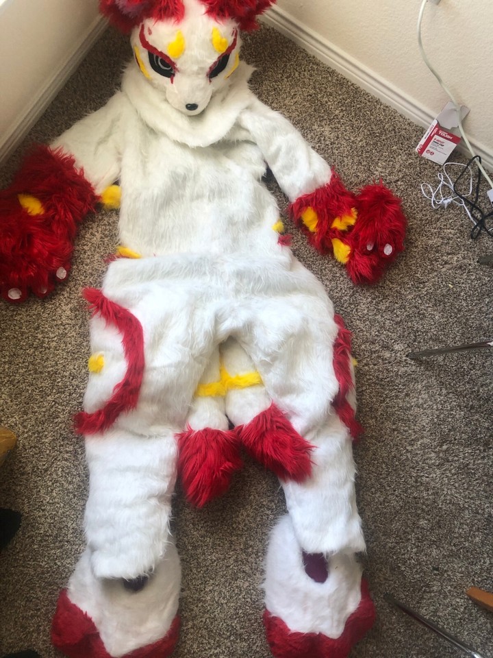 FurryMascot White Dog Head+paws+feet 2 Pieces Fursuit Mascot Costume Fancy Dress Cosplay, Red, S,M,L,XL,XXL,XXXL (F99kkj458) main image 1