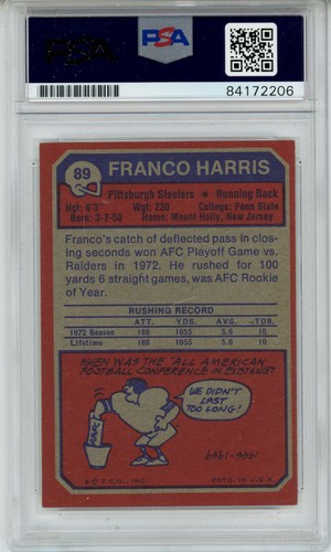 Franco Harris Autographed 1973 Topps #89 Rookie Card ROY PSA Slab 43586 - Picture 2 of 2