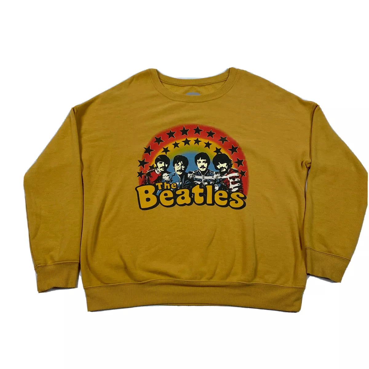 The Beatles Crewneck Sweatshirt Rainbow Mustard Yellow Women s Size M