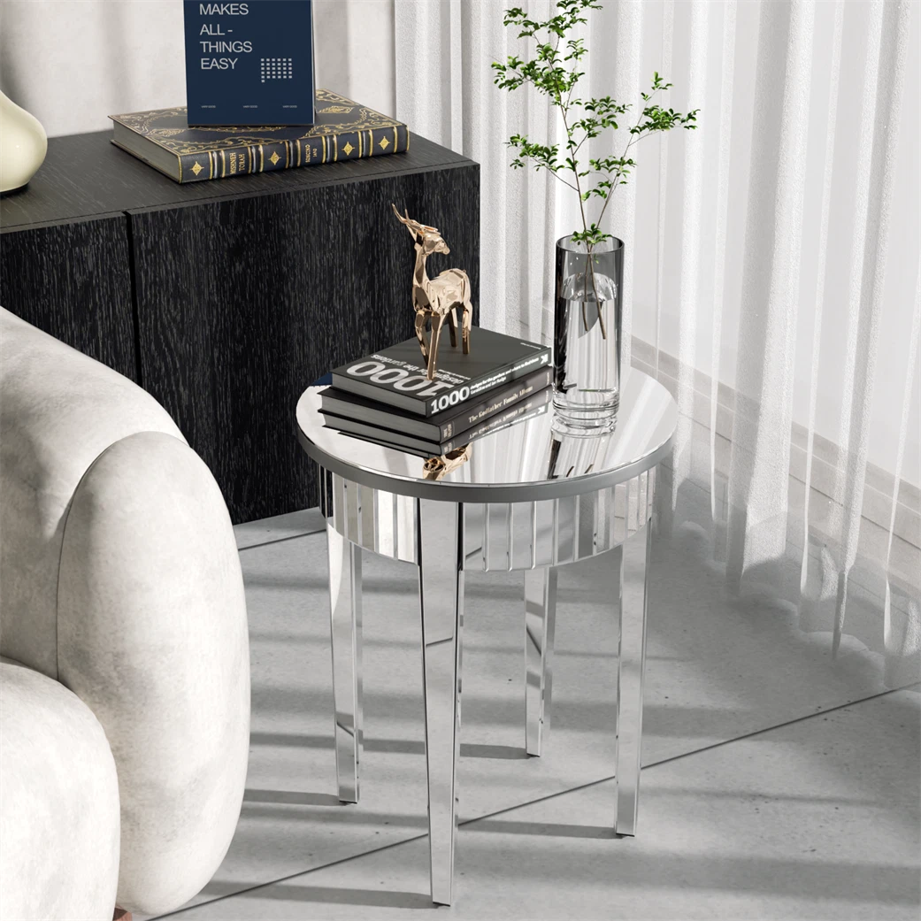 Modern Glass Mirrored Round Coffee Table Accent Side Table Italian
