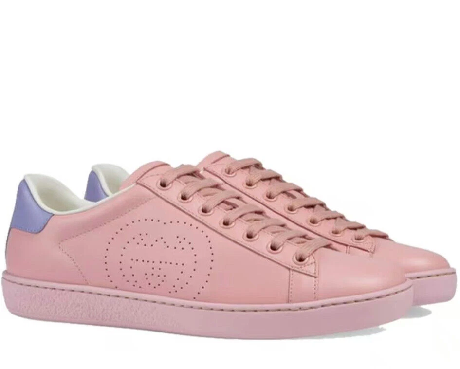 Baskets basses GUCCI Ace Interlocking logo GG cuir rose sauvage EU 37 US 7