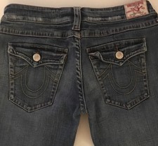True Religion JOEY Blue Low Twisted Flair  Flap Pockets Jeans Womens 29