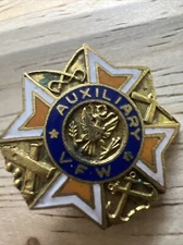 Vintage Auxiliary V.F.W.  Maltese Cross Blue Orange And White Enamel Lapel Pin