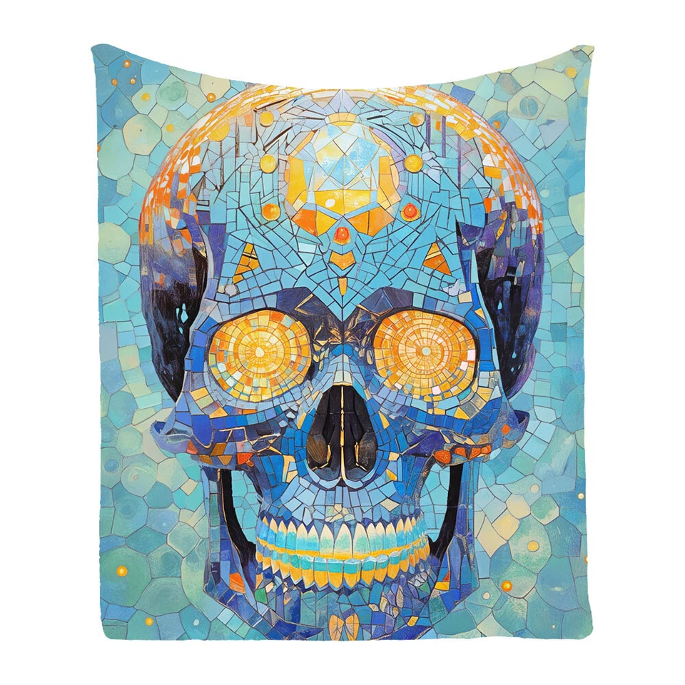 Sugar Skull Mosaic Bedspread Sofa Lounge Throw Blanket Holiday Birthday Gift - Image 2 of 4