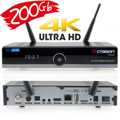 OCTAGON SF8008 4K UHD E2 Linux Wifi DVB-S2X DVB-C/T2 Combo Sat Receiver 200 GB