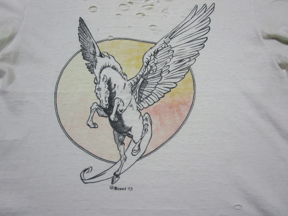 Vintage 1970's Art T Shirt (M) William Stout Comic Fantasy Pegasus Horse 1973 - Image 4 of 4