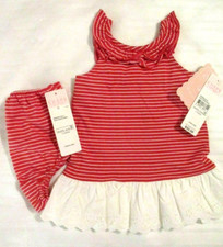NEW BABY GIRLS 6 MONTHS CHAPS 2 PIECE SET SUN DRESS & DIPER COVER RED WHITE