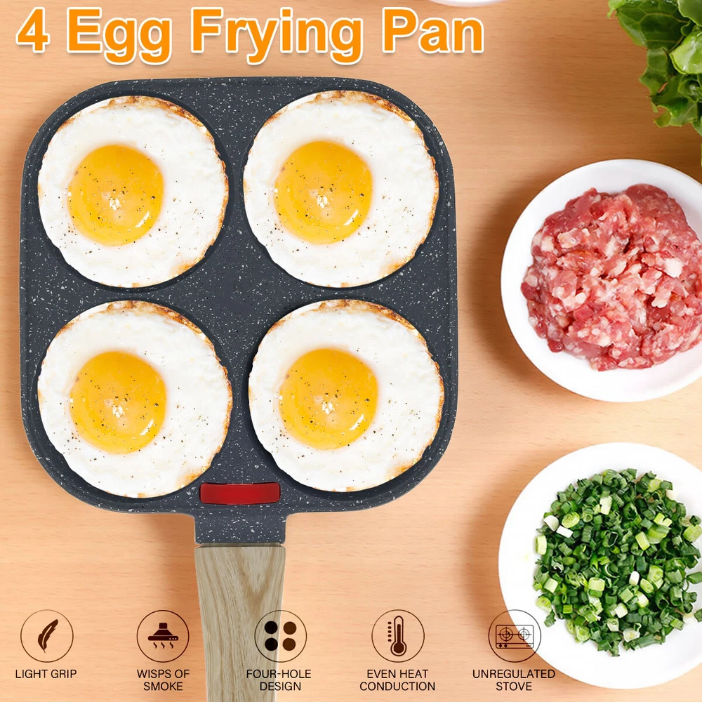 Egg Frying Pan Aluminum 4 Holes Egg Frying Pan Nonstick Mini Egg Cooker tyfubM+ Egg Frying Pan Aluminum 4 Holes Egg Frying Pan Nonstick Mini Egg Cooker tyfubM+