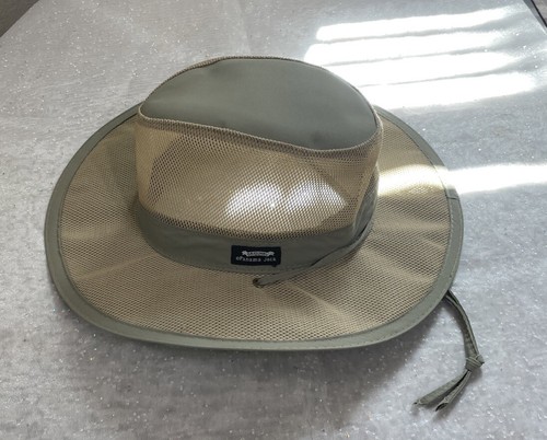 Panama Jack Herren Hut 7 1/2 "oliv hellbraun Mesh Safari mit Kinnriemen 31905