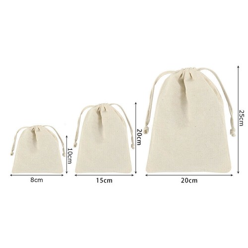 Cotton Canvas Drawstring Storage Pouch 10-100pcs Calico Beach Bags Linen Tote AU - Picture 4 of 10