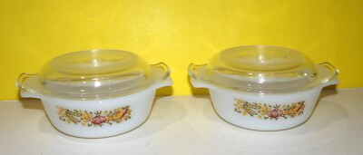Two Anchor Hocking Fire King Vegetable Harvest Casserole Dish 12 Oz. Oven Proof
