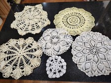 lot of 6 vintage crochet doliys whites and yellows granny textiles repurpose