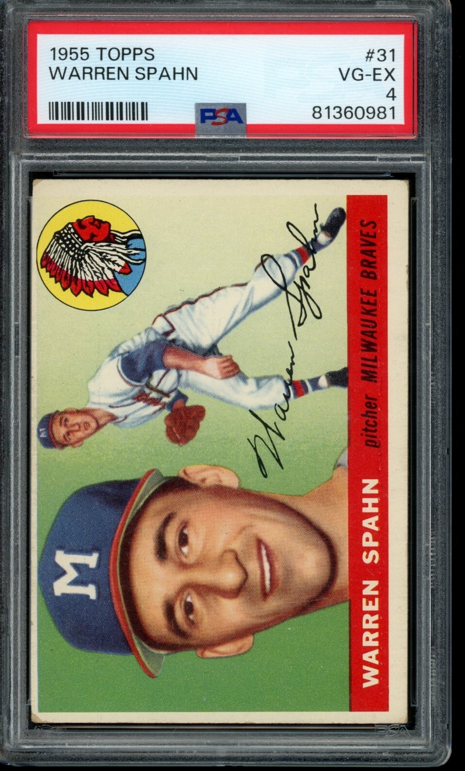 1955 Topps #31 Warren Spahn (HOF) - PSA 4