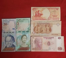 MIXED LOT 5 DIFFERENT WORLD PAPER MONEY BANKNOTES CURRENCY FOREIGN  UNC