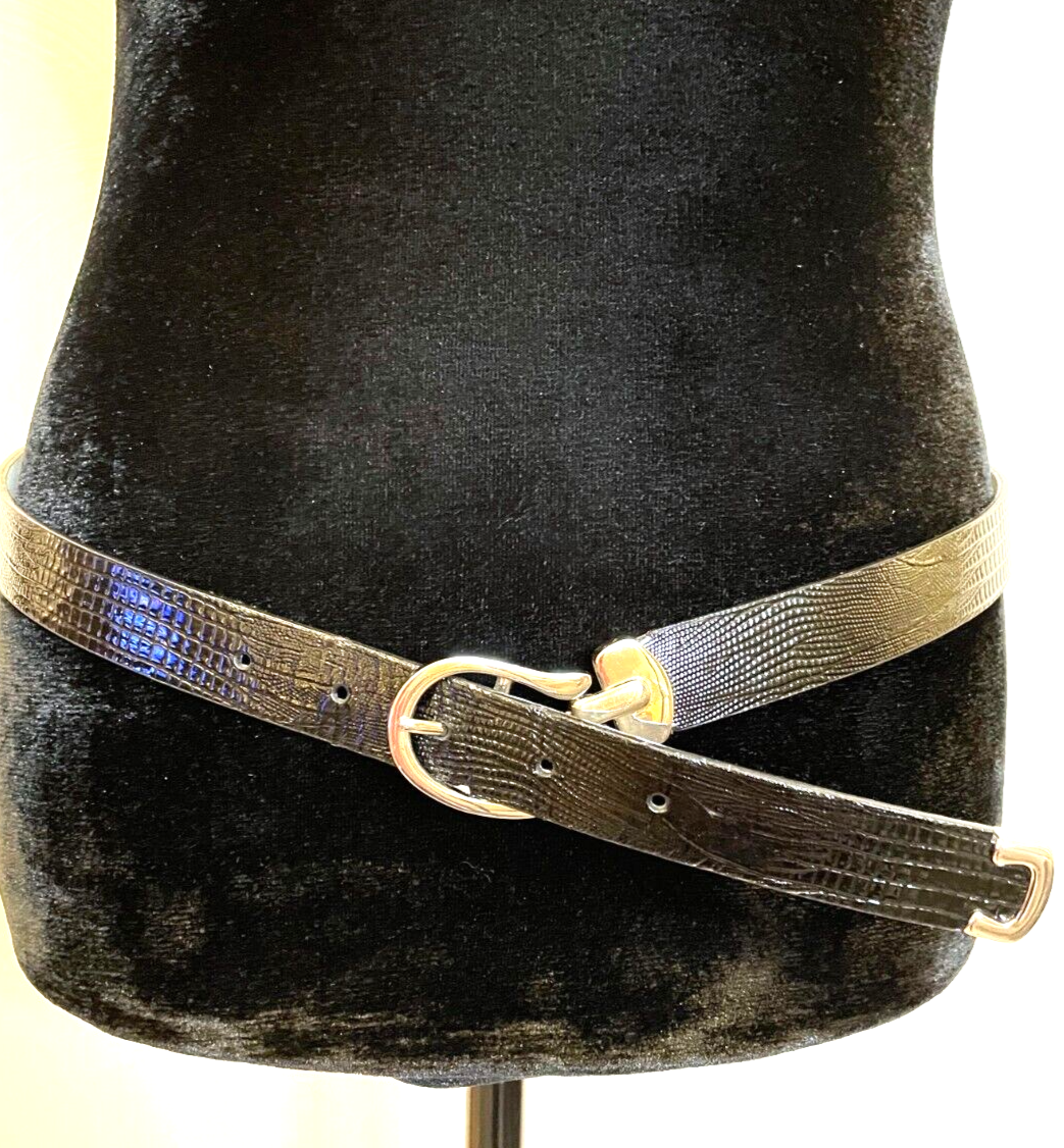 CHICO\'S  Adjustable Lizard Belt Size Large Chicos Wide Leather Belt M Gray Silver Blue Lizard Print  main image 2