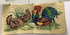 HAND PAINTED 3 CHICKENS ON CLOTH-24.5” X 12.5”