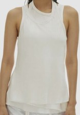  360 Helmut Lang Women's White Stretch Satin Double-Layered Tank Top Size 10