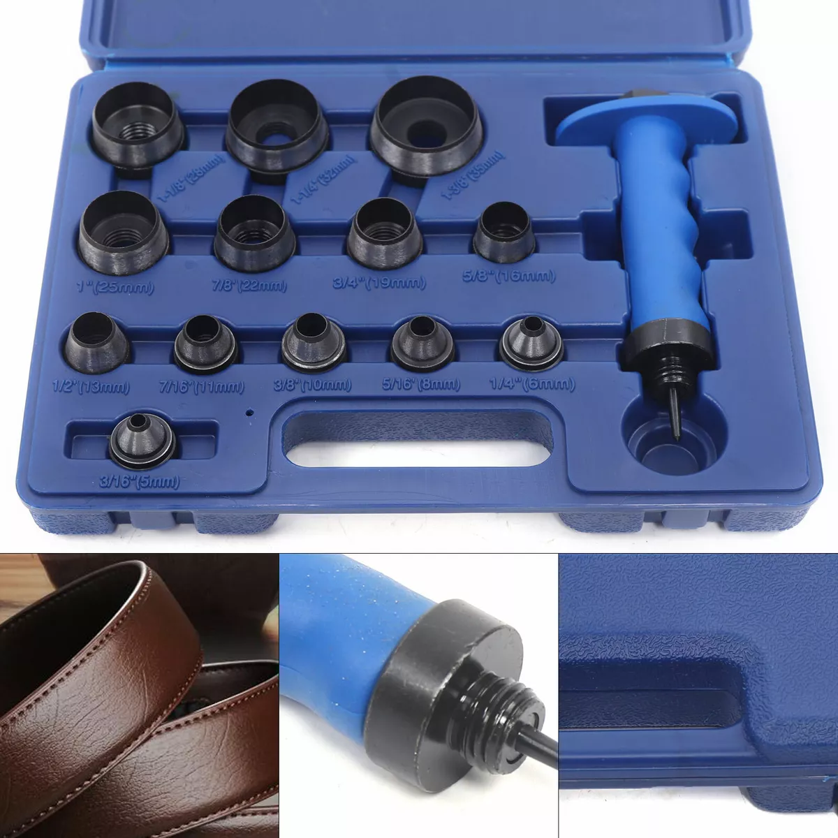 14Pc Heavy Duty Hollow Punch Kit W/Box Tool Set Gasket Leather Rubber Holes  NEW