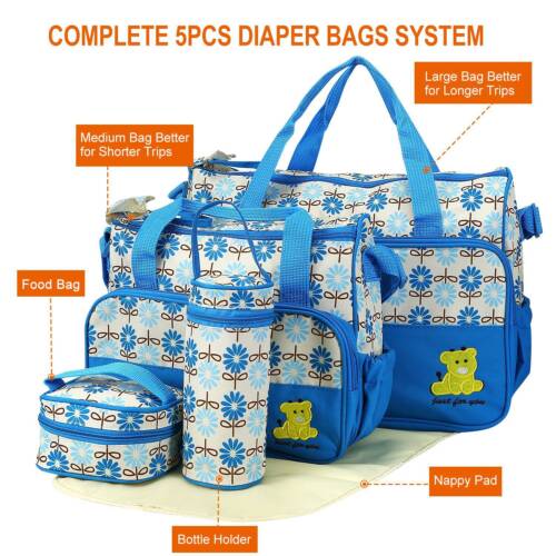 5PCS Baby Diaper Bag Travel Mom Mummy Maternity Changing Pad Nappy Tote Bags Kit - Picture 26 of 27