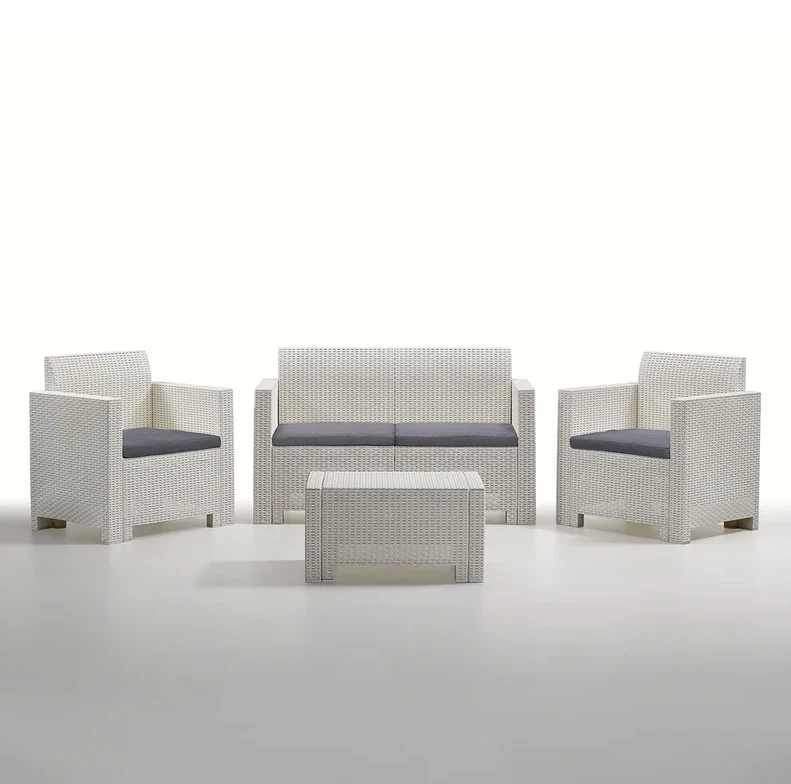 Conjunto De Jardín Con 2 Sillones 1 Sofá 1 Mesa Gris Blanco Marrón - Imagen 3 de 4