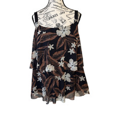 Lands End Swimsuit Top Only 3X 24-26 Brown Black Ivory Floral Tiered Mesh