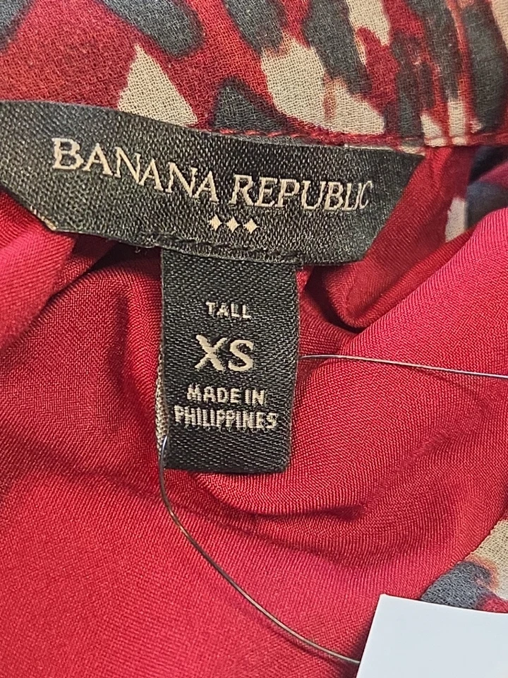 Banana Republic Womens Long Maxi Dress XS Tall Red Animal Print Bow Tie Neck NWT - Image 4 of 4