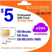 SpeedTalk Mobile $5 Prepaid Wireless Pay Go Plan for Smartphones &...