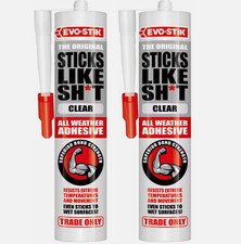 2 x EVO-STIK STICKS LIKE SH*T | ADHESIVE ALL WEATHER ADHESIVE | CLEAR 290ML