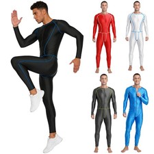 Herren Badeanzug Einteiler mit Reißverschluss Langarm Overall Laufsport kostüme