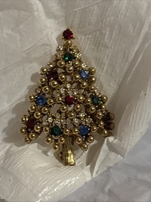 vintage eisenberg rhinestone christmas tree brooch 2.1/4  By 1.1/2 