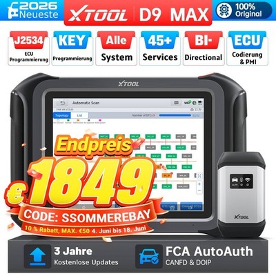 XTOOL D9 MAX OBD2 Diagnosegerät J2534 ECU-Programmierung Topologie-Karte FCA DE