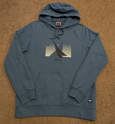 Helly Hansen Oslo Norway Blue Pullover Hoodie Sweatshirt Men's Large