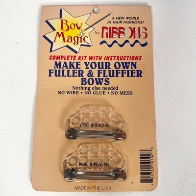 Vintage Bow Magic For Ribbons Hair Bow Maker Kit 2 Barrette Clips 80s 90s NOS