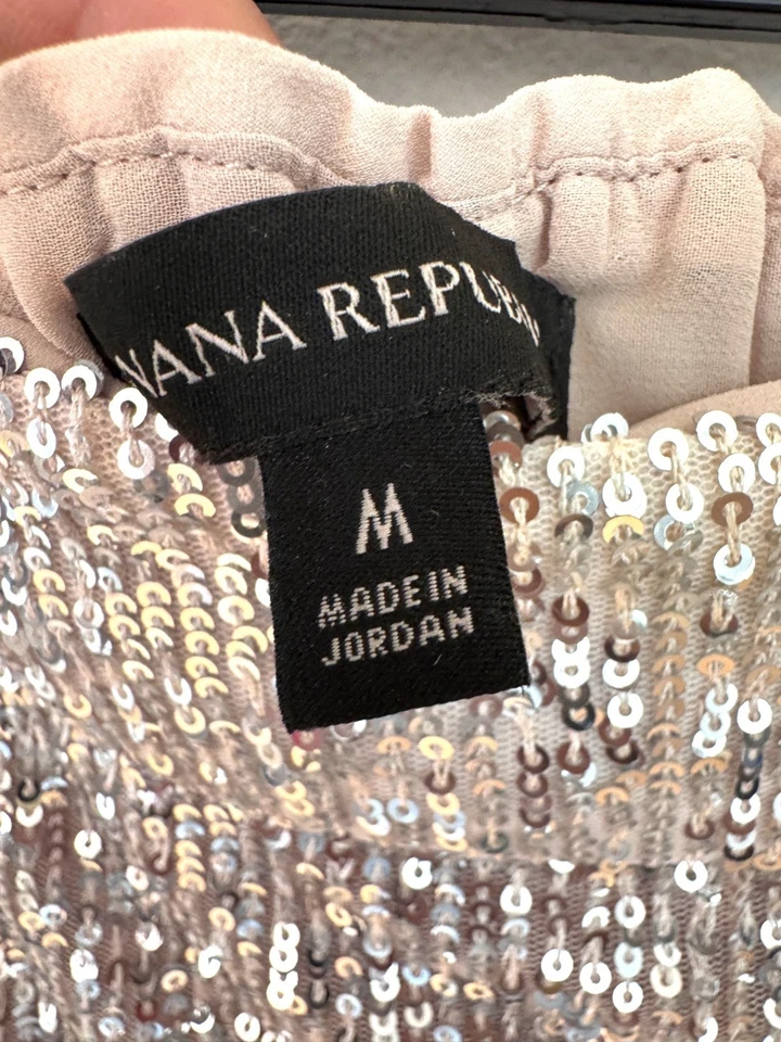 Pantalones Banana Republic Plateados Lentejuelas Pierna Ancha M 100% Poliéster Foto 3 de 4