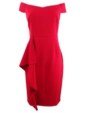 Vince Camuto Women's Off-The-Shoulder Side-Ruffle Sheath Dress (4, Red)
