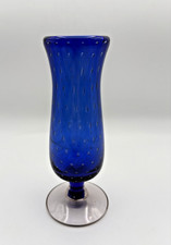 Cobalt Blue Art Glass Vase Controlled Bubbles Hand Blown 8"