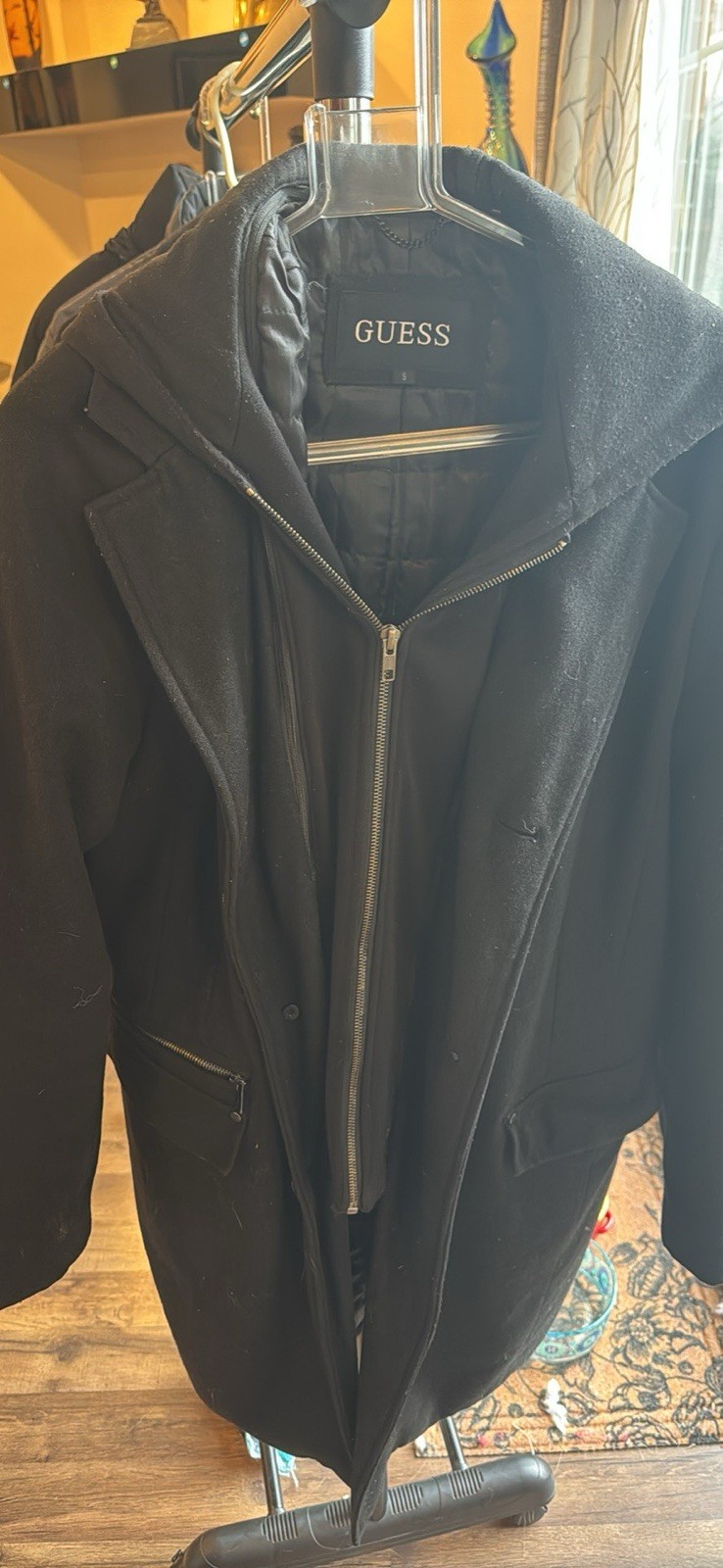 GUESS Men's Peacoat Jacket Wool Blend Bottons/ Buttons Black Size L