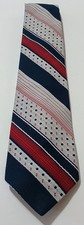 Vintage 80s Gino Rinaldi Designer Mens Tie White Red Blue Striped Repp 55"x3.5"