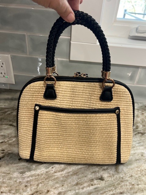 Miztique Raffia Dome Satchel Purse Black Braided Handles | eBay