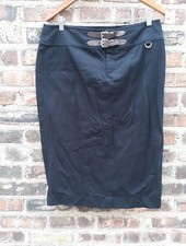 LAUREN Ralph Lauren Black Cotton Pencil Skirt Leather Buckles Sz 10 Vintage
