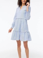 J. Crew Factory Striped Dress Ruffled Trim A-line Women’s 10 Blue Preppy