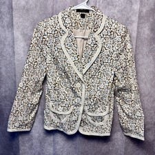 Express Spring Summer Floral Cotton Blazer EPOC Size 2 Brown Cream Blue