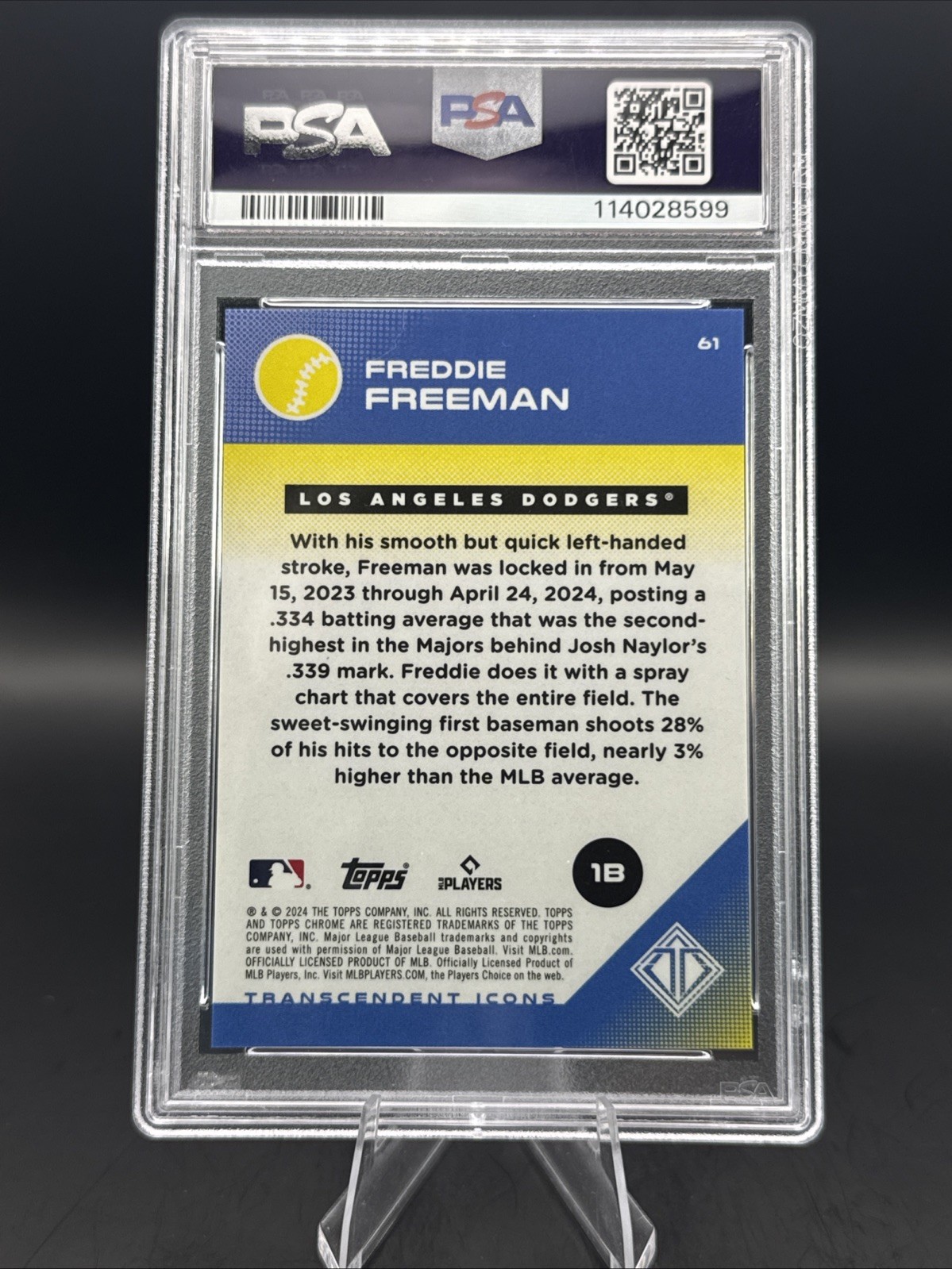 2024 Transcendent Icons - Freddie Freeman Chrome Image Variation /10 PSA 10 view 2